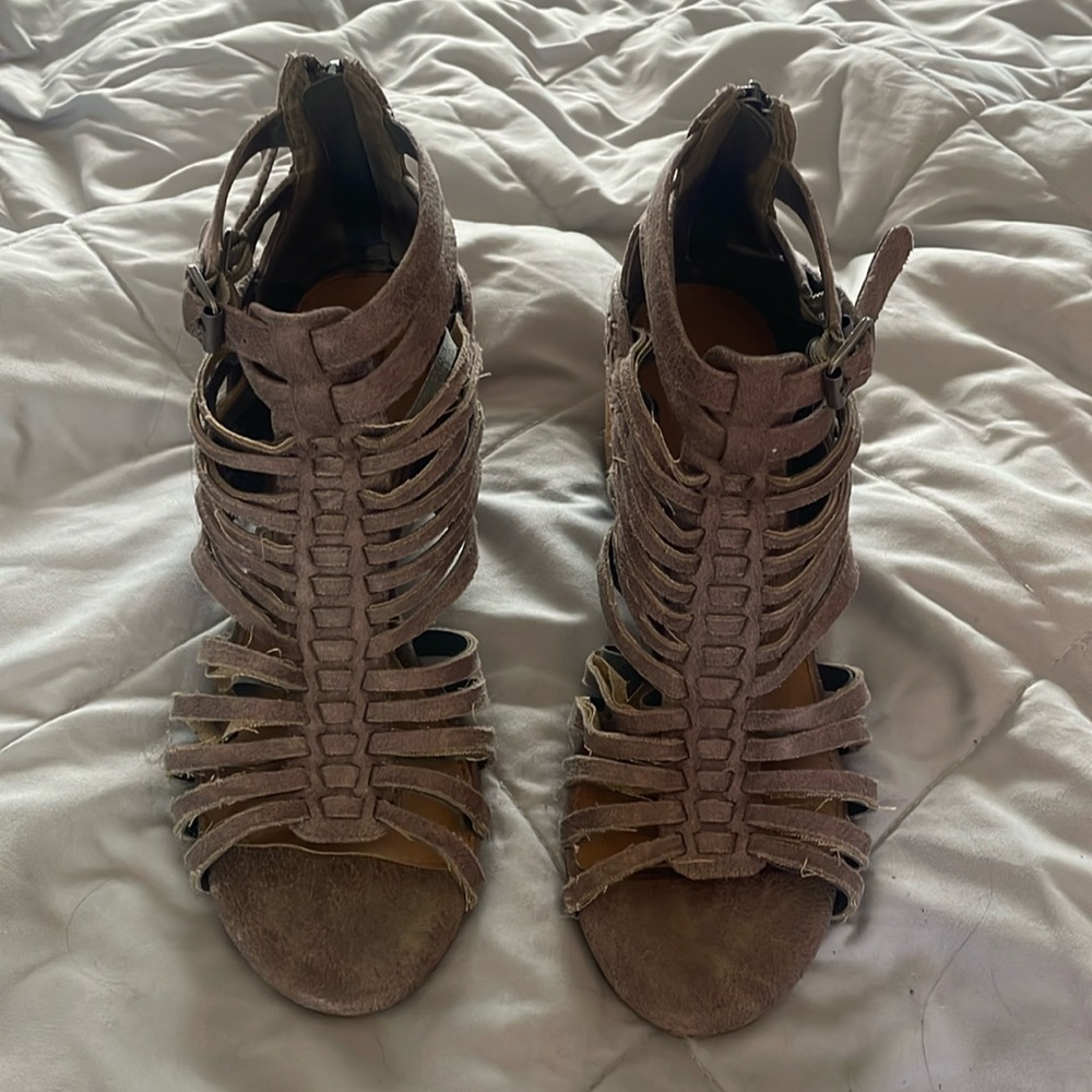 Purple/grey strappy heels